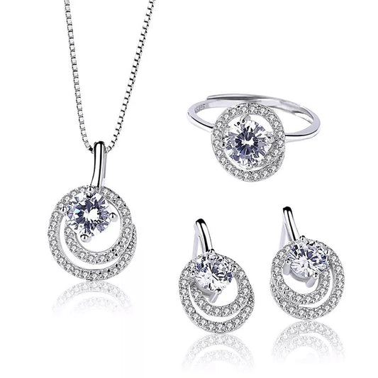 Conjunto de Joyería Halo en Plata 925 con Zirconias Cúbicas - Aurora Boré