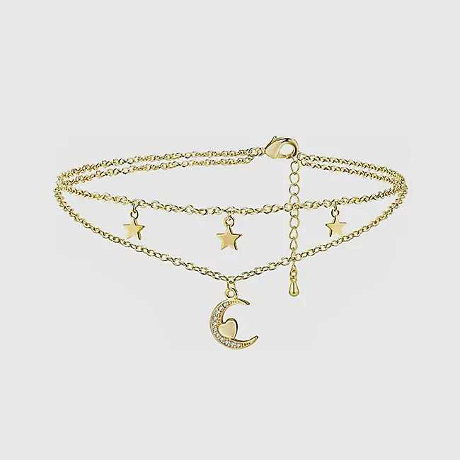 Tobillera con estrellas y lunas, en plata 925 con baño de oro - Aurora Boré