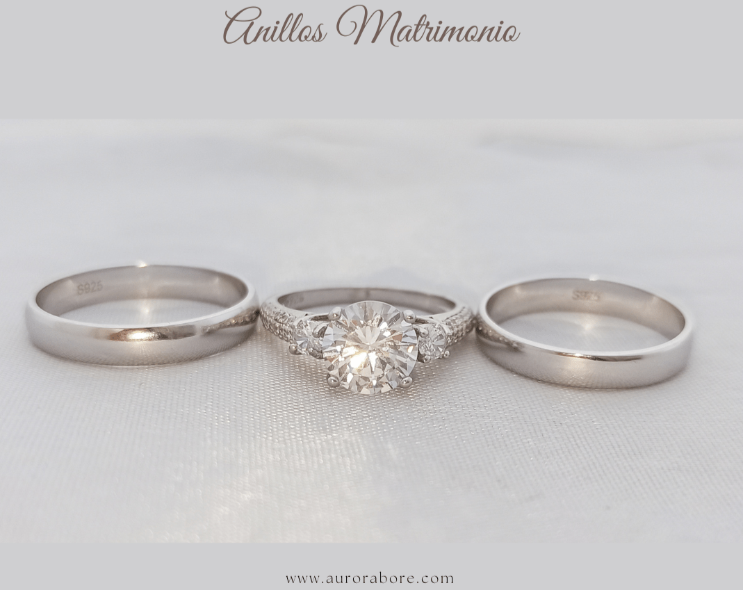 Trío de Anillo de Boda, Incluye anillo de compromiso y argollas - Aurora Boré