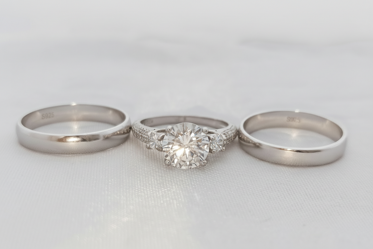 Trío de Anillo de Boda, Incluye anillo de compromiso y argollas - Aurora Boré