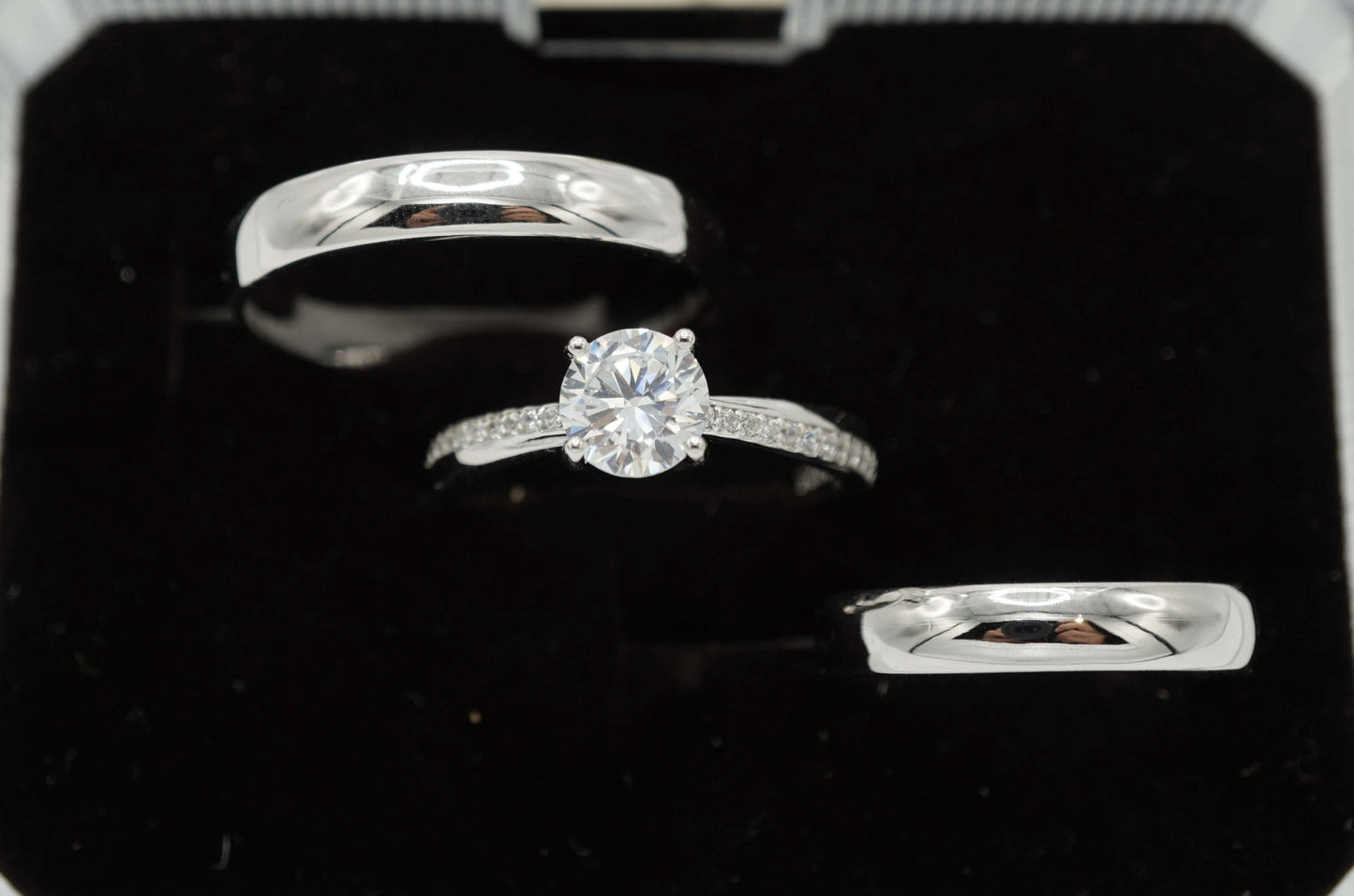 Trío de Anillos de Matrimonio Clasico y Elegante en Plata 925 y baño de Rodio - Aurora Boré