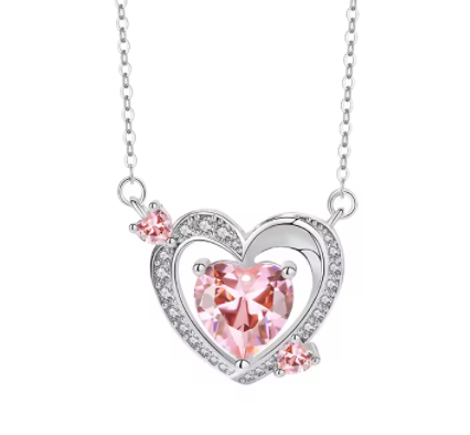 Collar corazón flechado de amor, en plata esterlina 925 con baño de rodio