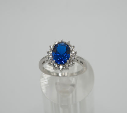 Anilo de Plata 925 con brillante piedra ovalada Azul