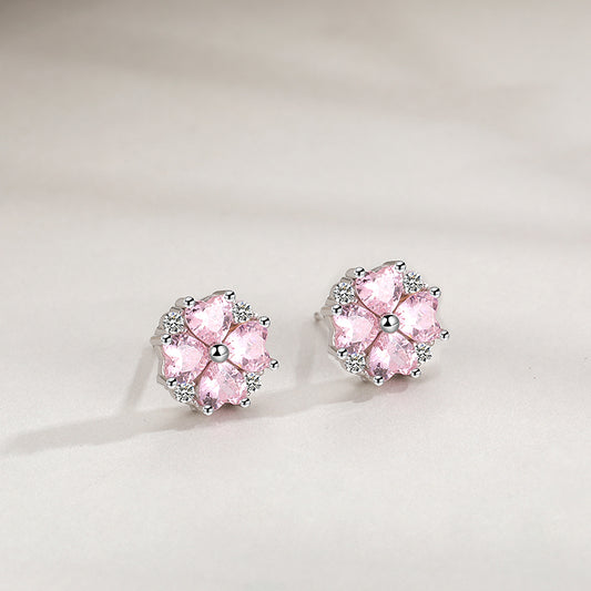 ✨ Aretes “Trébol de Corazones Rosados” – Plata 925 con Zirconias