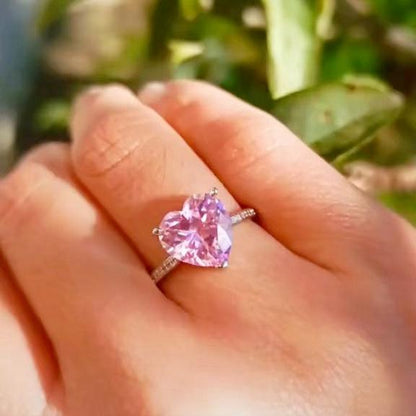 Anillo ajustable en plata 925 con circonita rosa en forma de corazón