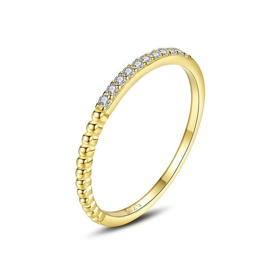 Anillo Argolla de Zirconias, Plata 925 con Baño de Oro 14K - Aurora Boré