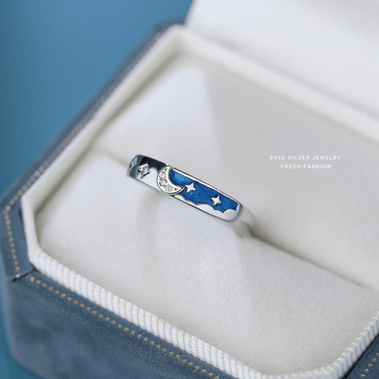 Anillo Cielo Azul – Plata 925 con Esmalte Azul y Estrellas