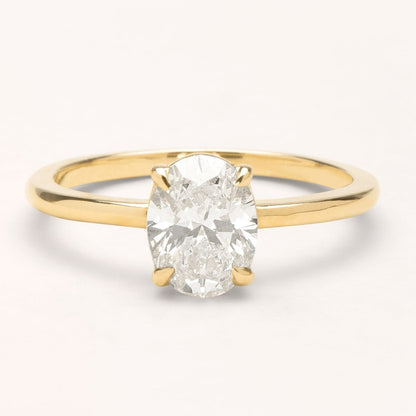 Anillo con Piedra 6x8 mm, Banda 1.5 mm – Plata 925 Baño de Oro 18K