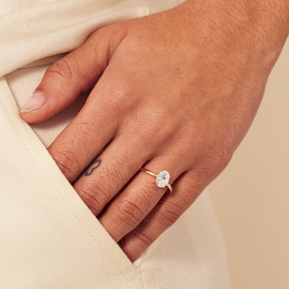 Anillo con Piedra 6x8 mm, Banda 1.5 mm – Plata 925 Baño de Oro 18K