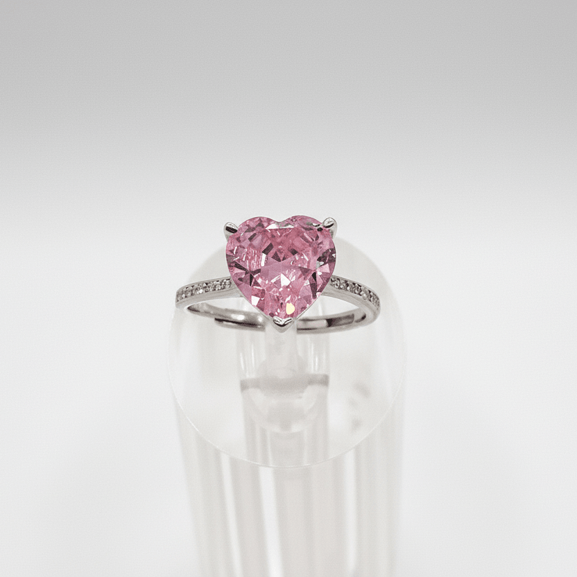 Anillo Corazón Rosa – Plata 925 con Zirconia en Forma de Corazón