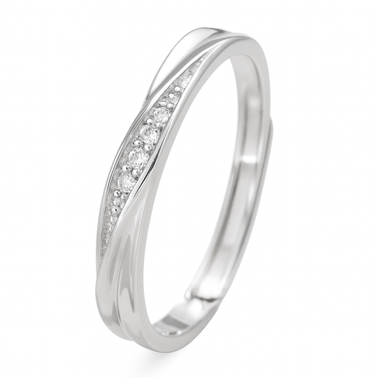 Anillo Dama Línea de Brillo– Plata 925 Ajustable con Zirconias
