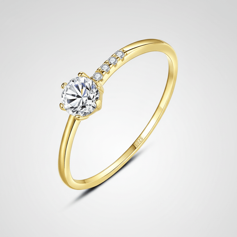 Anillo de diseñador, Brisa Dorada, Plata 925 con Zirconia 4 mm