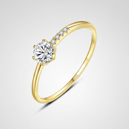 Anillo de diseñador, Brisa Dorada, Plata 925 con Zirconia 4 mm