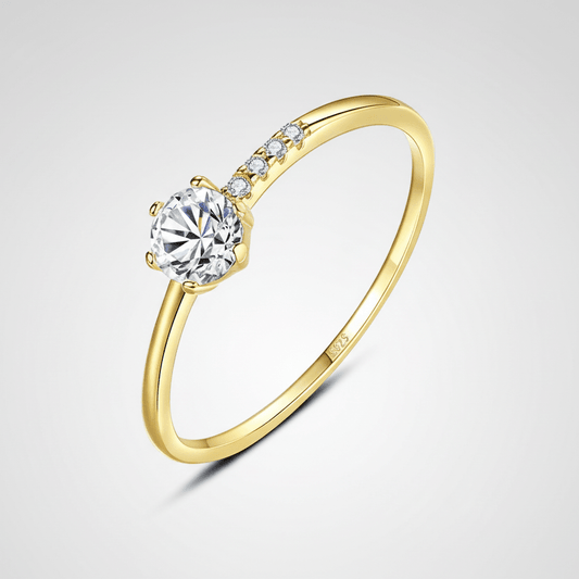 Anillo de diseñador, Brisa Dorada, Plata 925 con Zirconia 4 mm