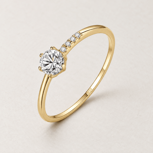 Anillo de diseñador, Brisa Dorada, Plata 925 con Zirconia 4 mm