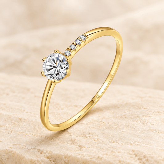 Anillo de diseñador, Brisa Dorada, Plata 925 con Zirconia 4 mm