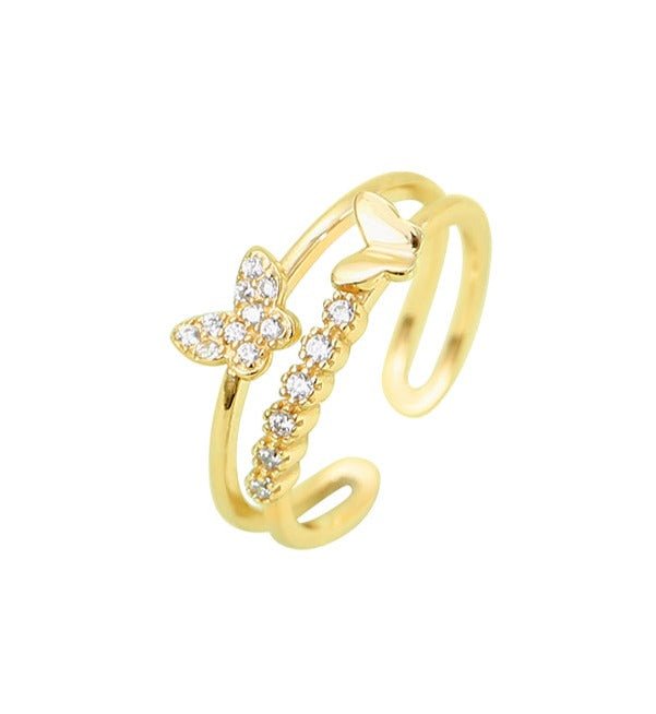 Anillo Doble de Mariposas, Plata 925 con Baño de Oro 18K