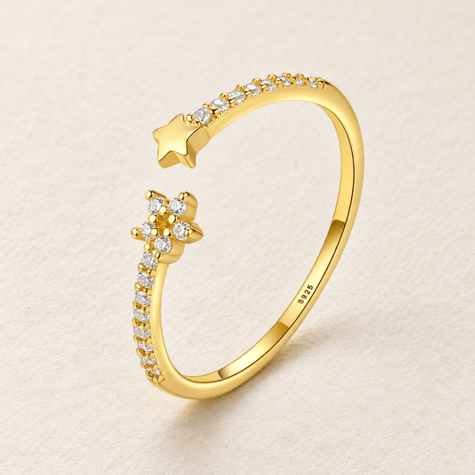 Anillo "Estelar" en Plata 925 con Baño de Oro y Zirconias