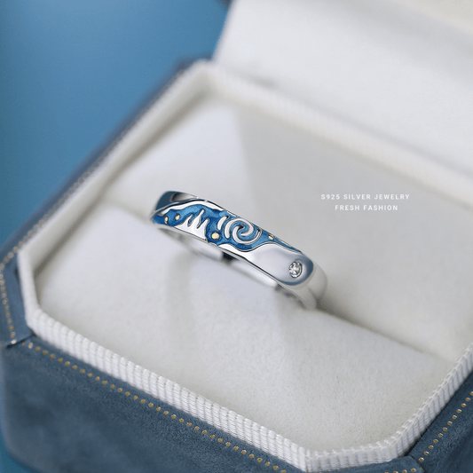 Anillo Noche Estrellada, Plata 925 con esmalte azul y detalles en zirconia