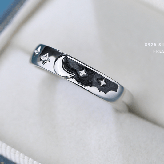 Anillo Noche Estrellada, Plata 925 con esmalte negro