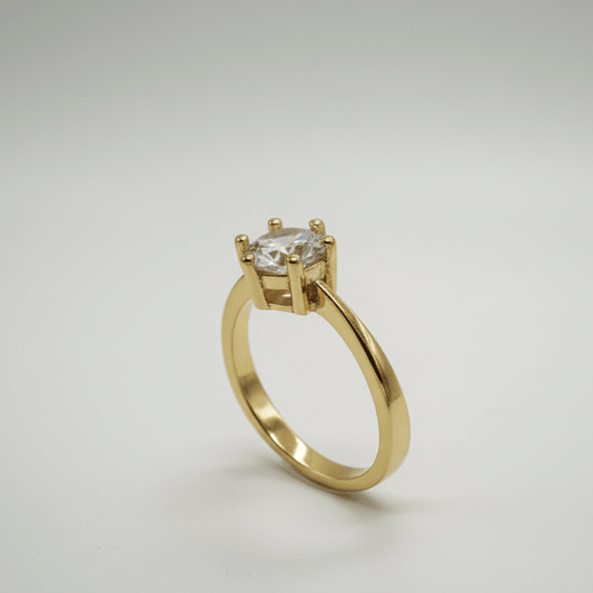 Anillo Solitario, joyería de plata de ley 925 con Baño de Oro