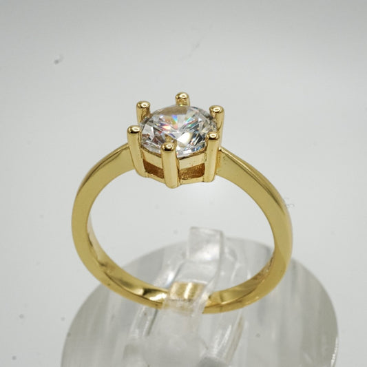 Anillo Solitario, joyería de plata de ley 925 con Baño de Oro
