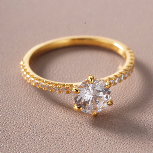 Anillo Solitario Piedra Redonda 6 mm – Baño de Oro 18K