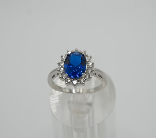 Anilo de Plata 925 con brillante piedra ovalada Azul