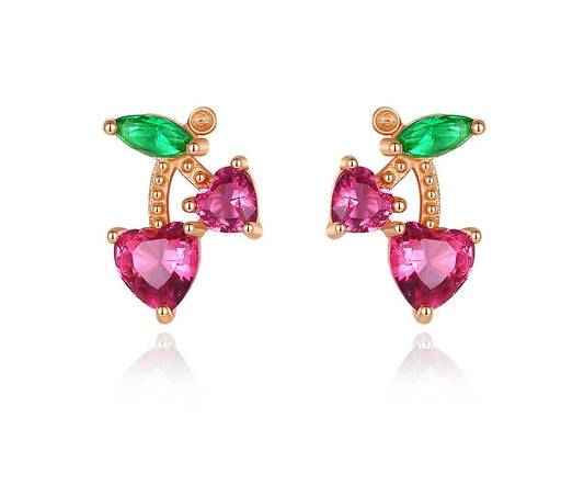 Aretes con detalles en cereza de colores brillantes, en plata de ley 925 con baño de oro rosa - Aurora Boré