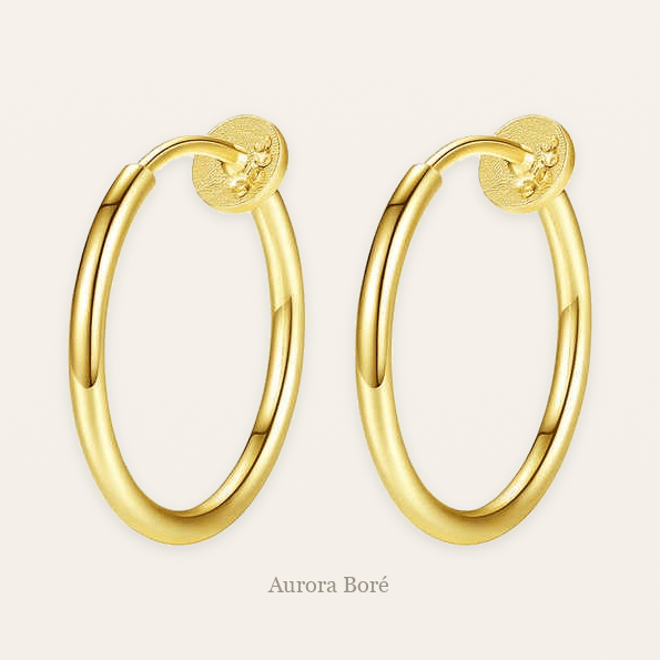 Aretes de Argolla 18mm en Baño de Oro – Estilo Clásico, Cierre de Presión