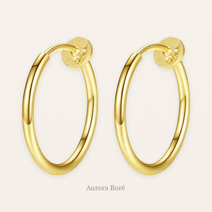 Aretes de Argolla 18mm en Baño de Oro – Estilo Clásico, Cierre de Presión