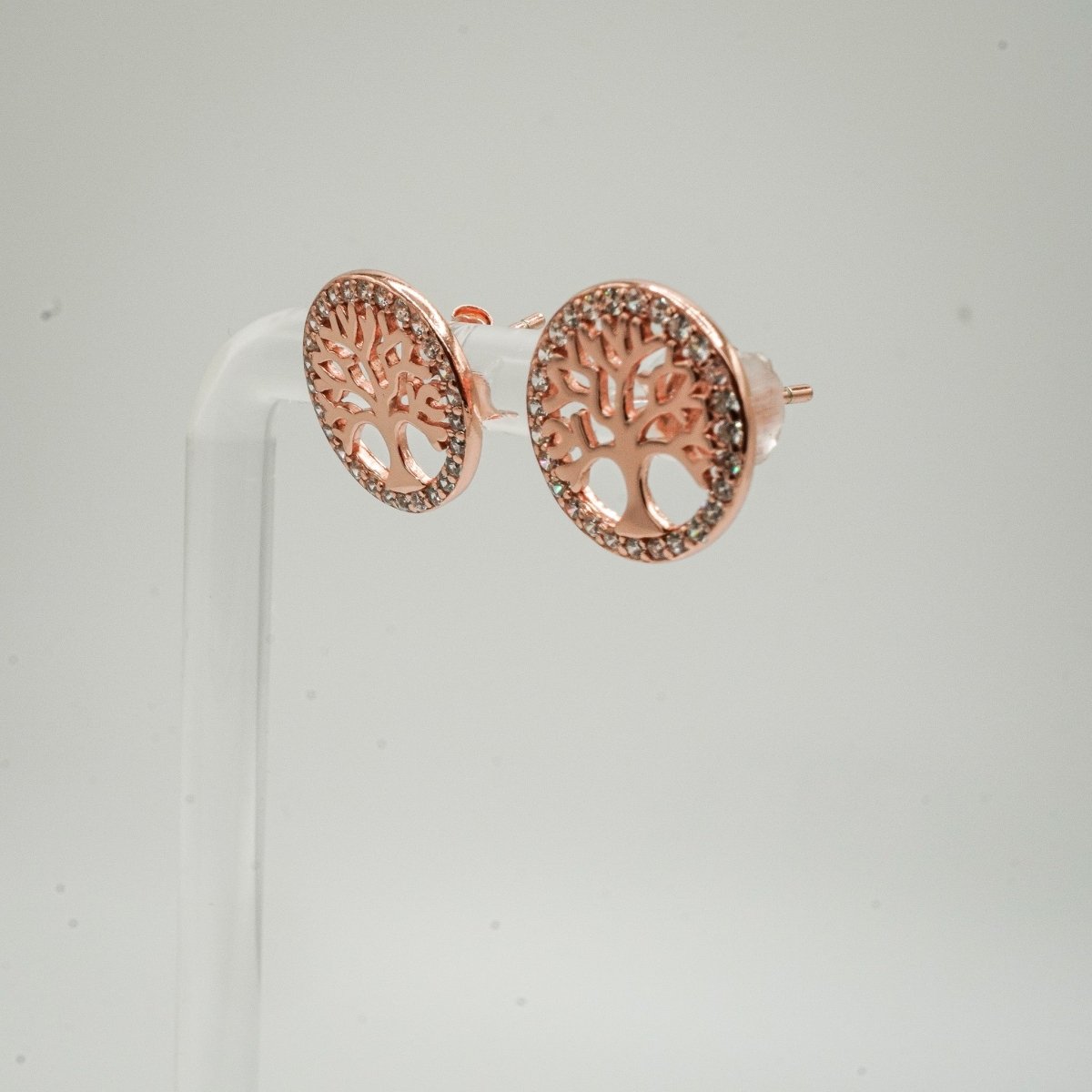 Aretes de plata 925 con baño de oro rosa, forma del árbol de la vida.