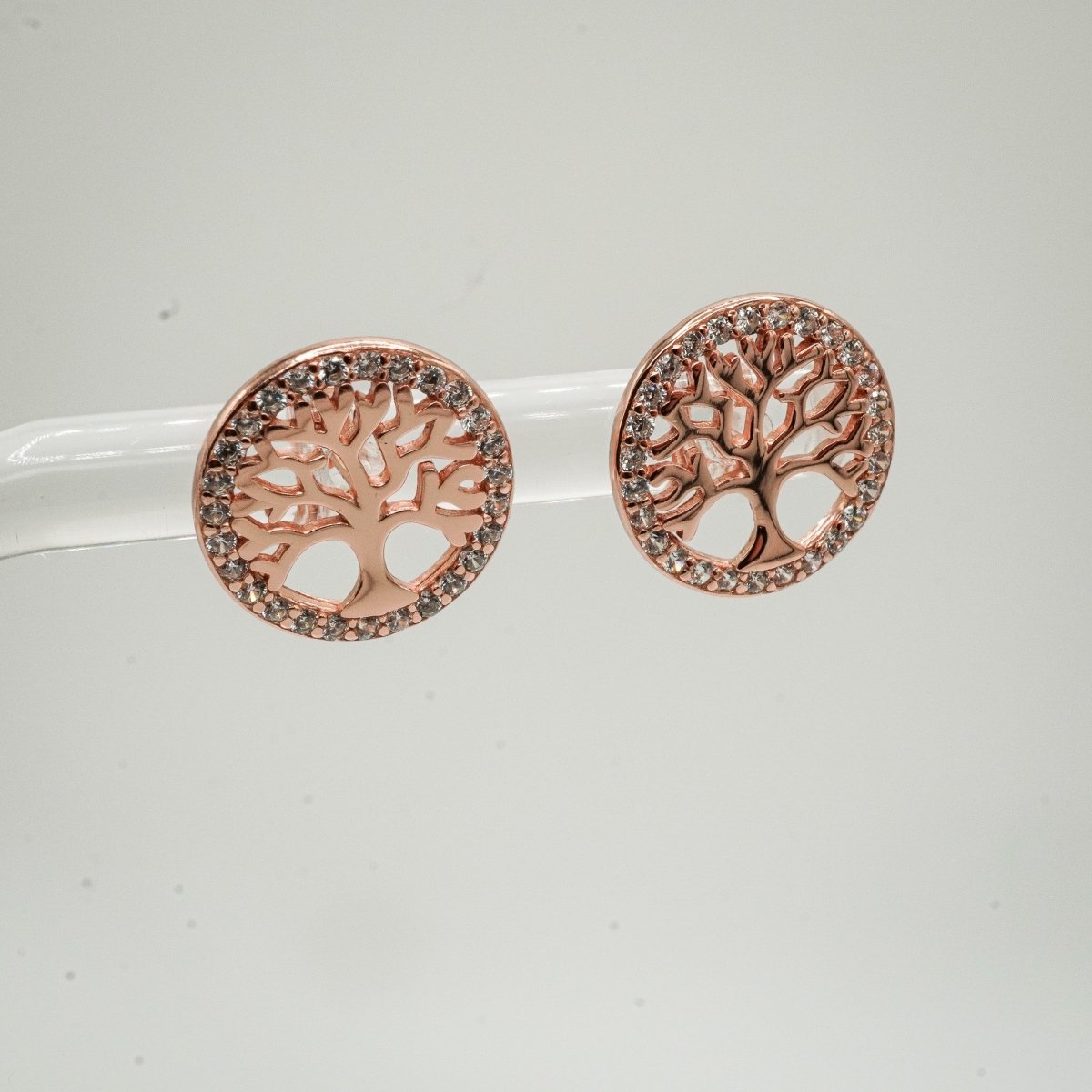 Aretes de plata 925 con baño de oro rosa, forma del árbol de la vida.