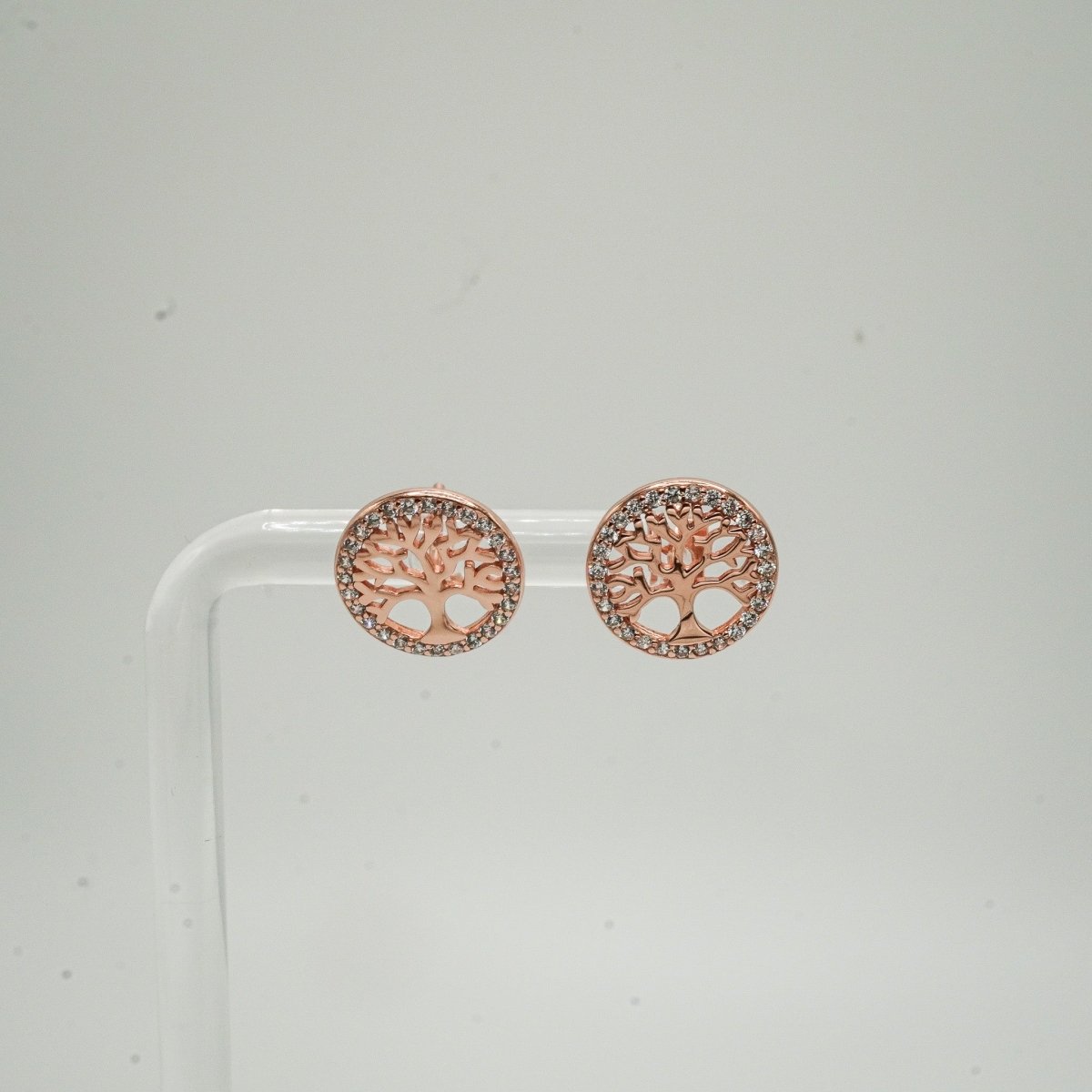 Aretes de plata 925 con baño de oro rosa, forma del árbol de la vida.