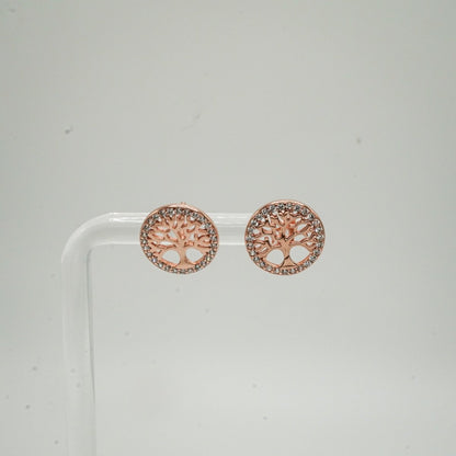 Aretes de plata 925 con baño de oro rosa, forma del árbol de la vida.