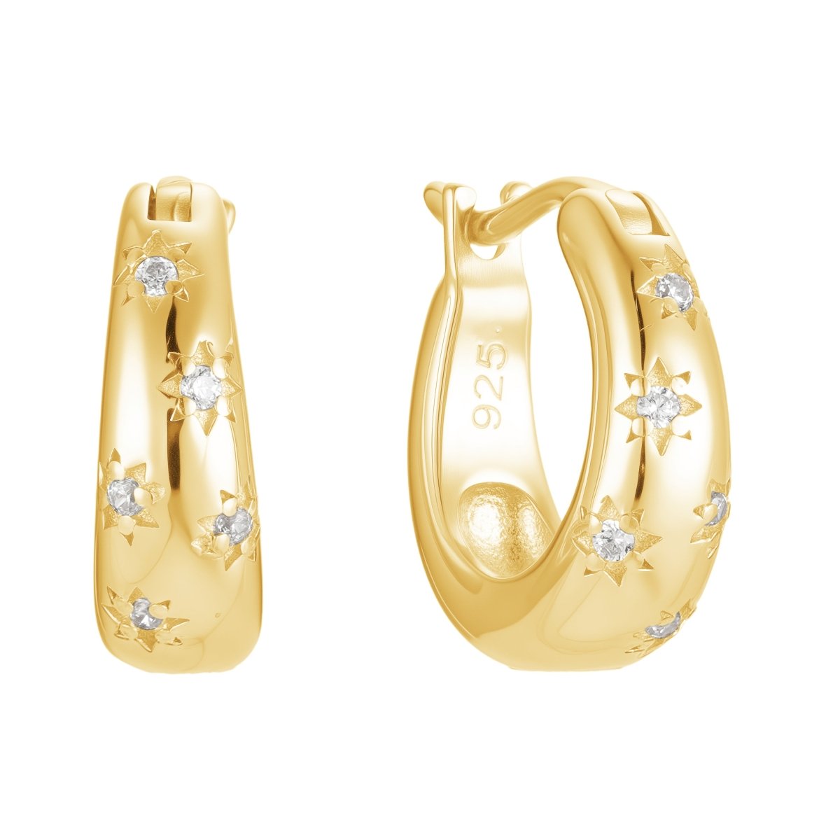 Aretes "Dorada Estelar" – Plata 925 con Baño de Oro 18K y Zirconias Blancas