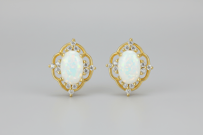 Aretes en plata 925 con baño de Oro 18K y Opalo