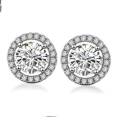 Aretes Estilo Halo en Plata 925 con Zirconias Cúbicas