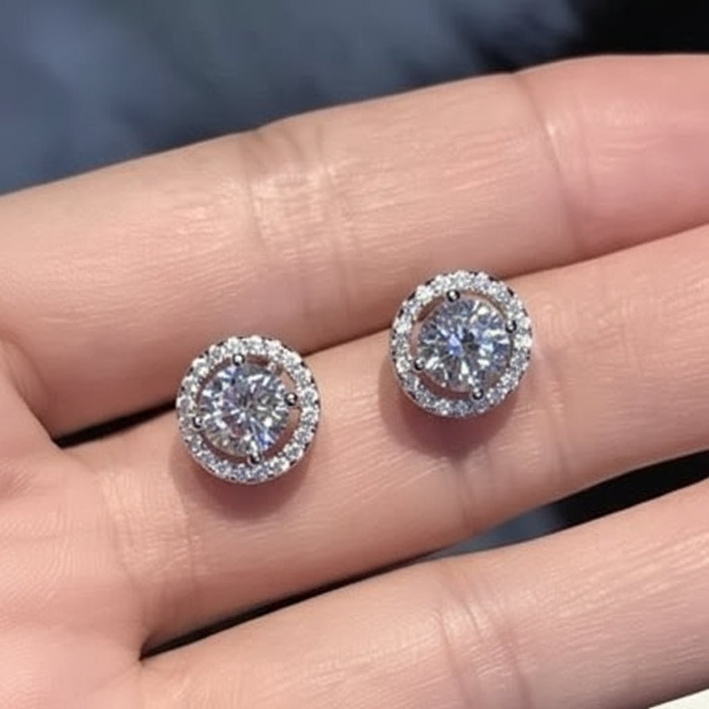 Aretes Estilo Halo en Plata 925 con Zirconias Cúbicas
