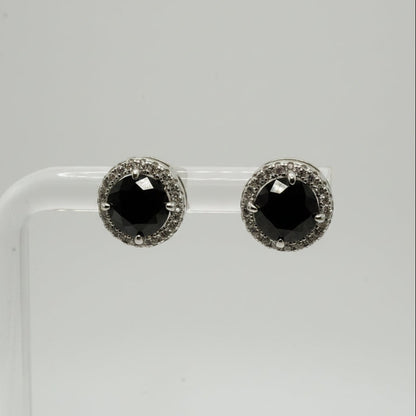 Aretes Halo en Plata 925 con Zirconia Negra y Detalles en Zirconias Blancas