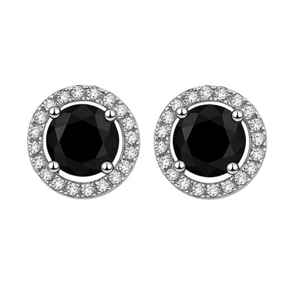 Aretes Halo en Plata 925 con Zirconia Negra y Detalles en Zirconias Blancas