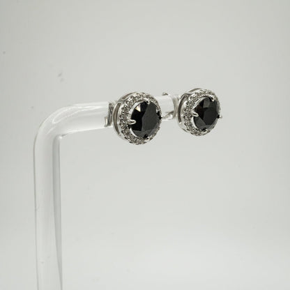 Aretes Halo en Plata 925 con Zirconia Negra y Detalles en Zirconias Blancas
