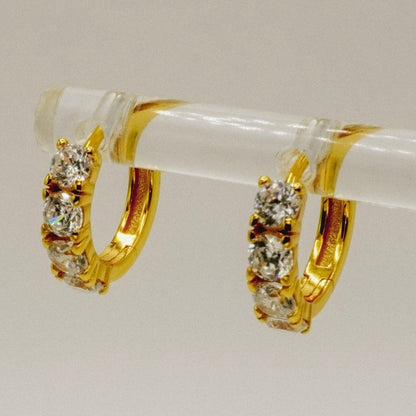 Aretes "Órbita Dorada" – Plata 925 con Zirconia