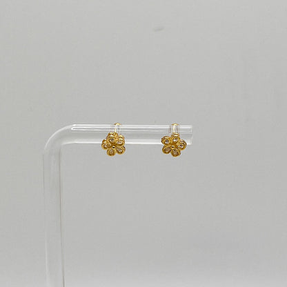 Aretes Plata 925 en forma de flor, con tope de bolita