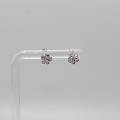 Aretes Plata 925 en forma de flor, con tope de bolita