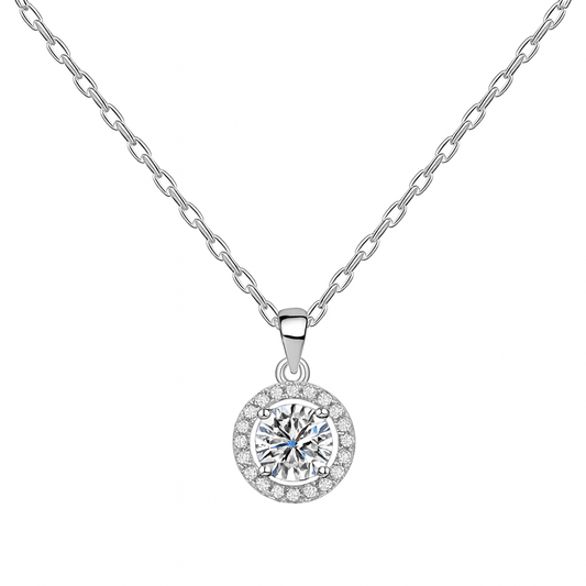 Cadena con Dije de Halo en Plata 925 con Zirconias Cúbicas