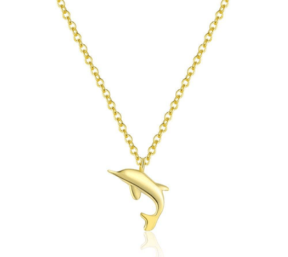 Cadena Delfín Dorado en Plata 925 con Baño de Oro y Detalle de Zirconia