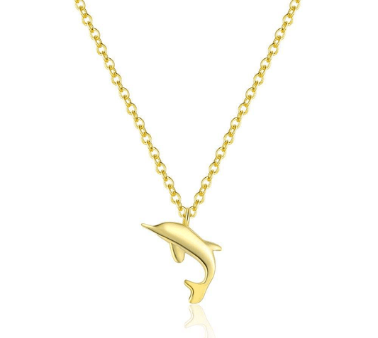 Cadena Delfín Dorado en Plata 925 con Baño de Oro y Detalle de Zirconia