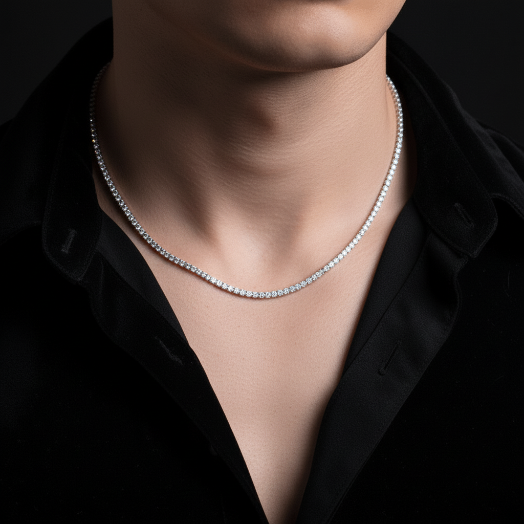 Cadena Tennis Unisex de Zirconias 2 mm – Plata 925 con Baño de Rodio (46 cm)