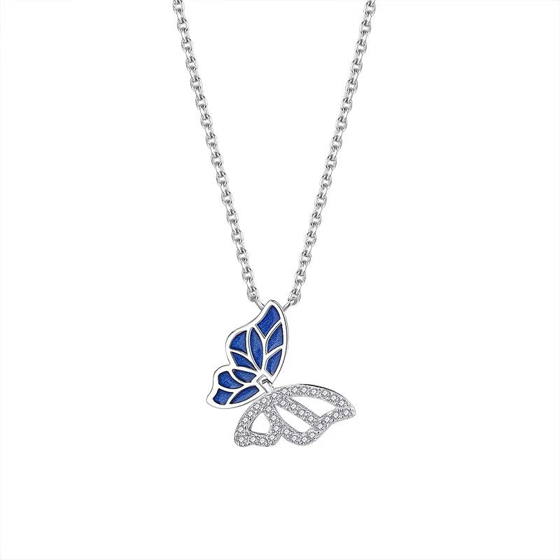 Collar Mariposa Plata 925 Bañado Oro Rosa Con Circonitas - Elegante Y Ajustable 45 Cm